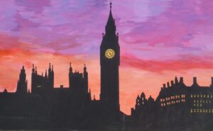 Das Bild zeigt eine gemalte Version des Big Bens in London